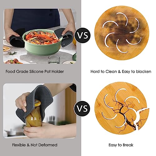 Image of Silicone Trivet Mats, 4 Pack Silicone Pot Holders for Hot Pan and Pot Pads, Heat Resistant Counter Mats for Tables, Countertops, Spoon Rest and Large Coasters, Black & Gray (2 Squared + 2 Round Mats)