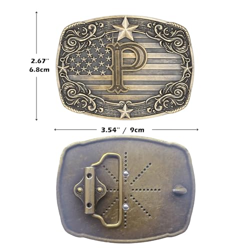 Image of Cowboy Belt Buckle for Men Vintage Western Rodeo Texas Initial Letter ABCDJMR to Z Belt Buckles