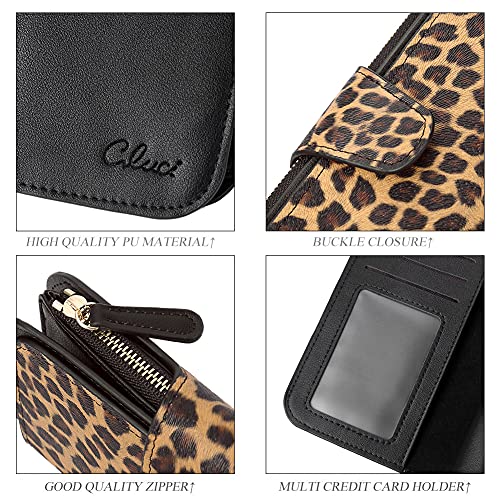 Cluci Women Wallet Leather Rfid Blocking Designer Trifold Card Holder Ladies Clutch With Id Window Leopard #TOP4