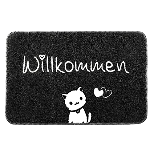 WOOD MEETS COLOR Paillasson avec inscription en allemand Willkommen - Antidérapant et lavable - Pour l'intérieur et la porte - 40 x 60 cm - Polyester Cover