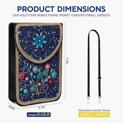 Image of Small Beaded Crossbody Bag for Women, Boho Cell Phone Shoulder Purse Wallet with Handcrafted Colorful Beads