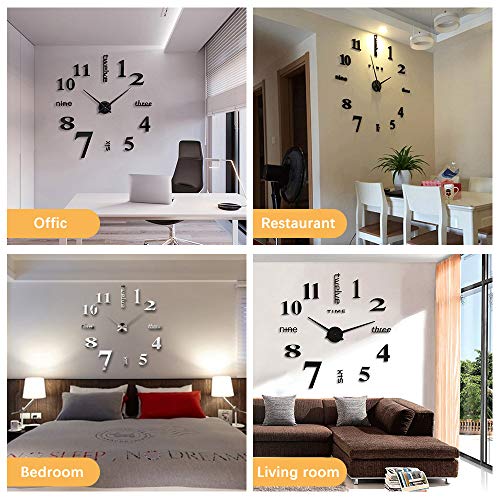 image for LZYMSZ Frameless Large 3D Wall Clock, Modern Mute DIY Mirror Stickers 