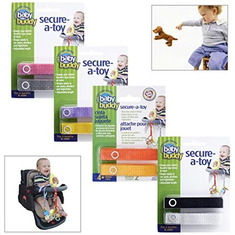 Baby Buddy Secure-A-Toy Strap Secures Toys, Teether, or Pacifier to Stroller, Highchair, Car Seat, Girl Colors, 8 Count Cover