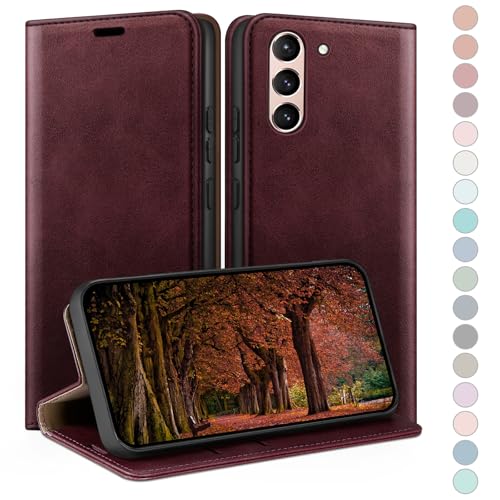 Coque pour Samsung Galaxy S21 HUOUH en cuir de premium avec clapet de protection vin rouge
