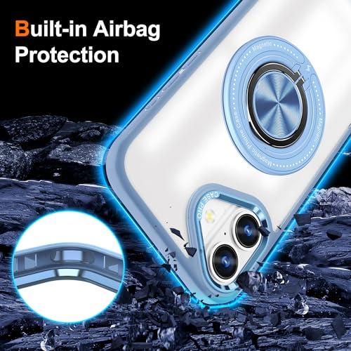 Coque iPhone 16 MagSafe transparente avec anneau de support bleu clair antichoc - 3