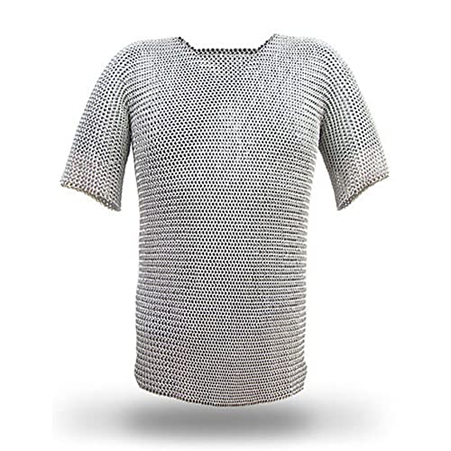 AnNafi Chainmail Shirt Half Sleeves | Aluminium Butted Chainmail 10MM Rings | Armour Chain Maille Replica Silver | Medieval Costume Wearable for Adult | Armor SCA LARP Replica Costume (small)