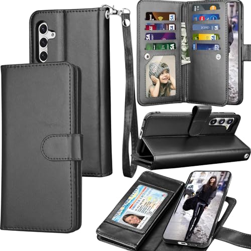 Galaxy S24 Case, Galaxy S24 Wallet Case, Tekcoo PU Leather ID Cash Credit Card Slots Holder Carrying Folio Flip Cover [Detachable Magnetic Hard Case] for Samsung S24 5G [Black]