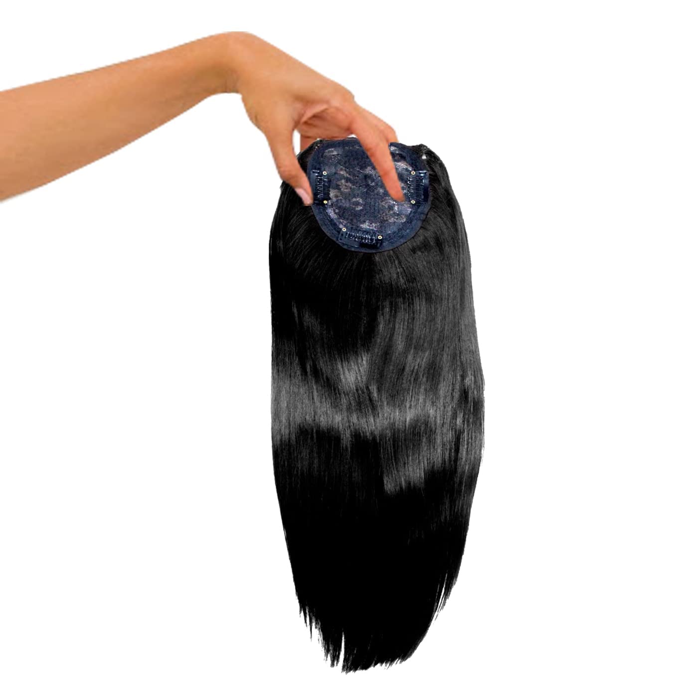 AASA Synthetic Hair Straight Extensions Cover Up Patches for Women and Girls (Black, 19Inches)