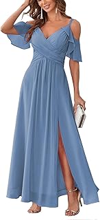 Long Chiffon Junior Bridesmaids Dresses for Women Wedding Party Dress Formal Military Ball Gown ABC095 - Buy now