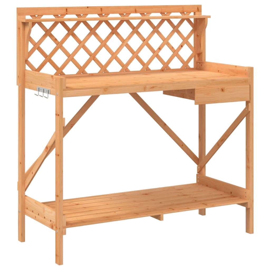 vidaXL Potting Bench with Trellis, Plant Stand for Potted Plants, Potting Table for Indoor Outdoor Home Garden Terrace, Brown Solid Wood Fir