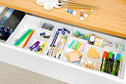 CAXXA 3 Slot Drawer Organizer with 4 Adjustable Dividers - Drawer Storage 7 Compartments Junk Drawer Organizer for Office Desk Supplies and Accessories, White - Image 6