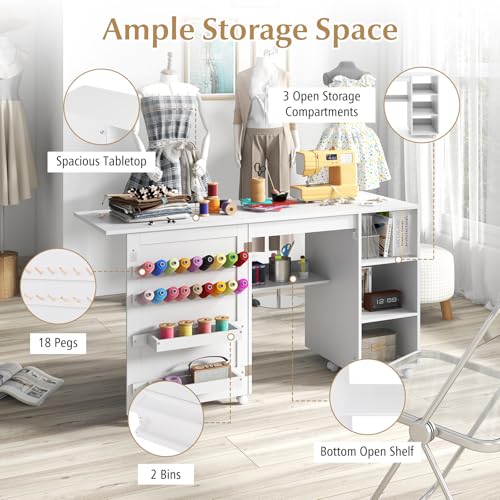 image for COSTWAY Sewing Machine Table, Folding Sewing Table with Lockable Caste
