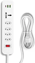 Régua de Tomada com Interruptor e Extensão 2m | 4 Tomadas Padrão, 1 Universal, 2 USB e 1 USB-C para Carregamento Rápido