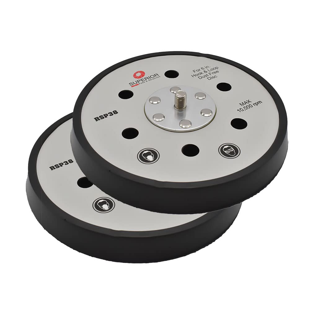Superior Pads and Abrasives RSP38 6 inch Diameter 6 Dust Holes with 5/16 inch-24 Threaded Shaft Hook and Loop Replaces Porter Cable 18002 2 per Pack