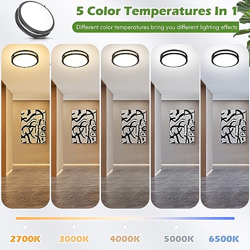 Image of 18inch LED Flush Mount Ceiling Light, 5600lm Bright Dimmable Black Ceiling Light Fixture, (2700K /3000K /3500K /4000K /5000K Adjustable) Adjusted, Modern Kitchen Lights for Living Room Bedroom, 1-Pack