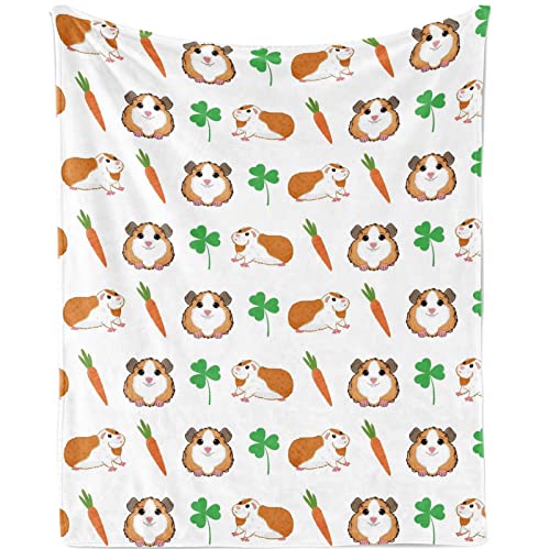 Guinea Pig Blanket Cute for Girls, Cartoon Carrots Shamrock Animal Printed Blanket for Baby Kids Boys Girls Guinea Pig Lovers, Soft Lightweight Fleece Patterned Throw Blanket for Pet - 50 × 40 inches
