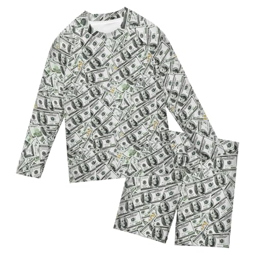 Paper Money Hundred Dollar Bills Baby Boys' Toddler Long Sleeved Rashguard Swim Bathing Suit Set B0405098