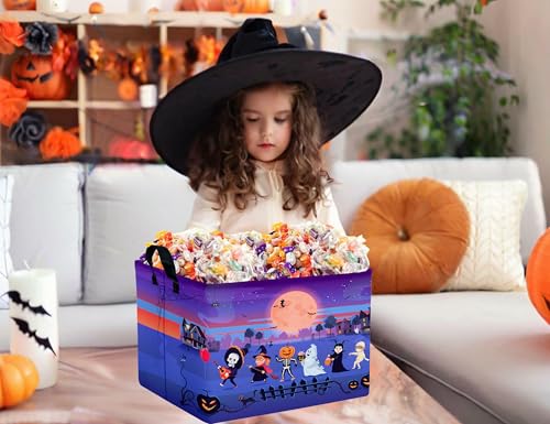 Image of Large Halloween Themed Candy Gift Boo Basket for Kids Baby Personalized Adults Storage Bin Fall Decor(Line Up Spooky)