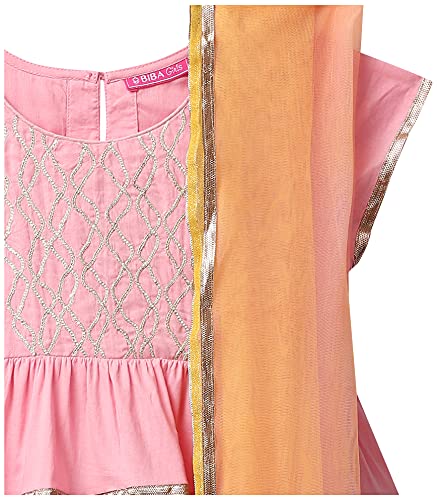 Image of BIBA Girl Cotton Flared Solid Suit Set