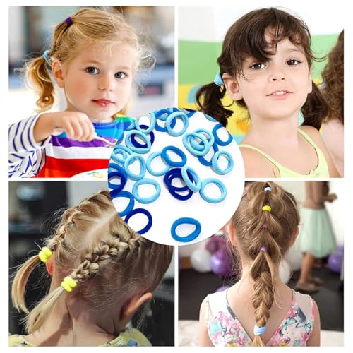 Image of Diversa Cotton Mini Rubber Bands Elastic Hair Ties, Small Baby Hair Bobbles Ponytail Holder for Kids Girls & Women, 2.5 cm in Diameter, Pack of 100 (Blue)