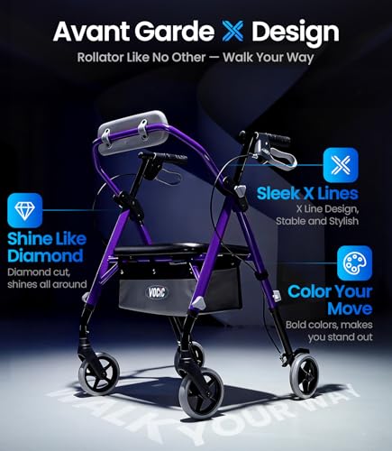 Image of VOCIC Z11 Rollator Walker for Seniors with Seat, 380 LBS | Lightweight Design with Ergo Seat & Backrest, Height Adjustable & Easily Foldable for Seniors' Mobility, Blue