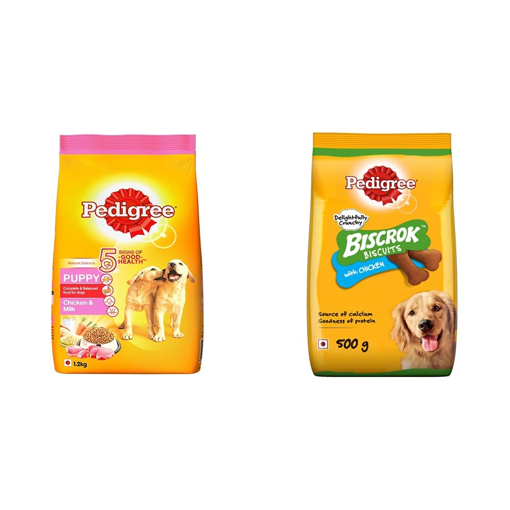Pedigree Puppy Dry Dog Food, Chicken & Milk, 1.2kg Pack and Biscrok Biscuits Valentines Gift Dog Treat (Above 4 Months) Chicken Flavour, 500g Pack (B08GMSBT7L) Amazon Price History, Amazon Price Tracker