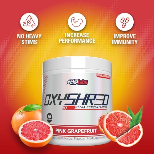 Image of EHP Labs OxyShred Pre Workout Powder - Preworkout Powder with L Glutamine & Acetyl L Carnitine, Energy Boost Drink - Pink Grapefruit, 60 Servings
