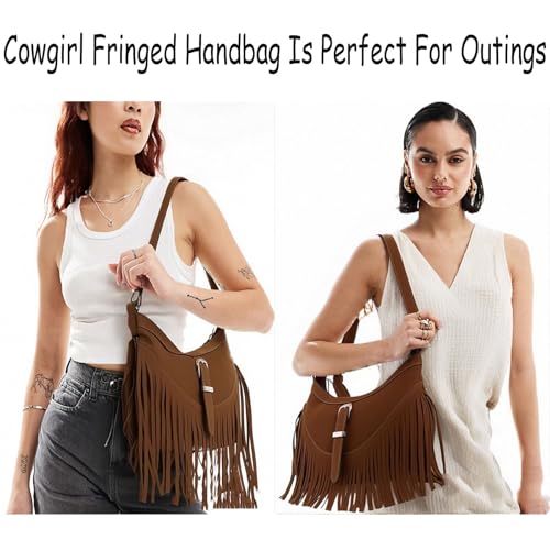 Amzufs Western Purses For Women,Small Fringe Crossbody Bag With Wrist Strap Mini Hipppie Shoulder Bag With Tassel4