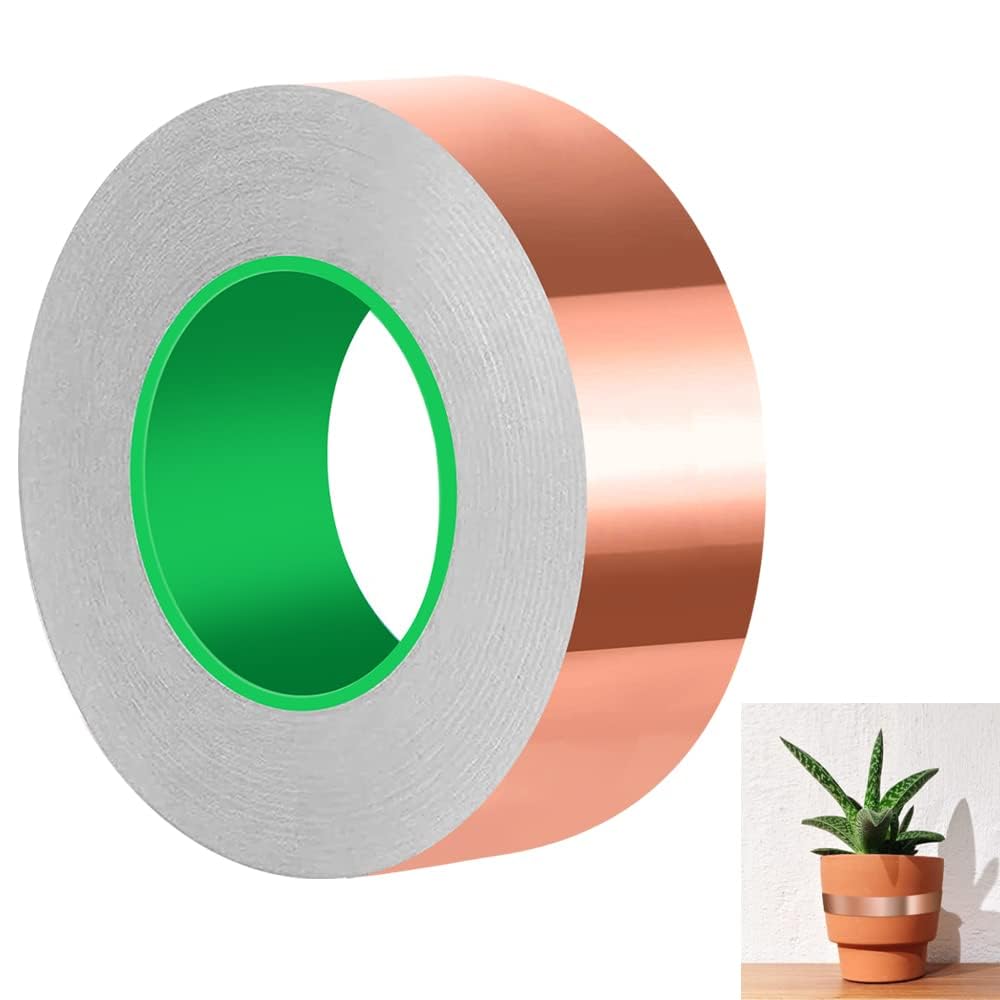 lohey 20mm*20m Copper Tape Slug Repellent, Adhesive Foil Slug Tape Indoor Use for Gardens & Plants Protection, Guitar EMI Shielding, Soldering, Electrical Repairs, Stained Glass
