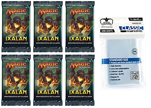 6 x Magic Ixalan - Booster Pack - Deutsch - German + 100 Ultimate Guard Sleeves - Magic: The Gathering