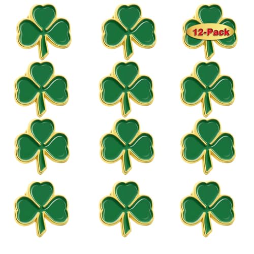 12/Pcs St. Patricks Day Clover Lapel Pins Ireland Irish Three Leaf Shamrock Lapel Pins Perfect Gifts Badge Brooches Patrick Day Souvenir
