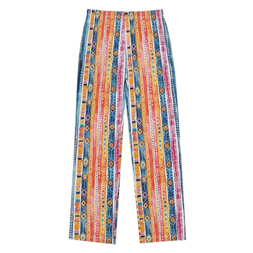 Pajama Pants Watercolor Bohemian Lines Print PJ Bottoms Sleepwear Lounge Sleep Pant with Pockets - Main Image