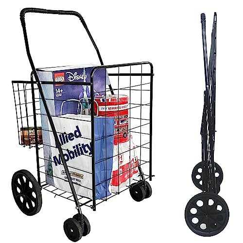 Folding Shopping Cart,Collapsible Shopping cart with Double Basket and