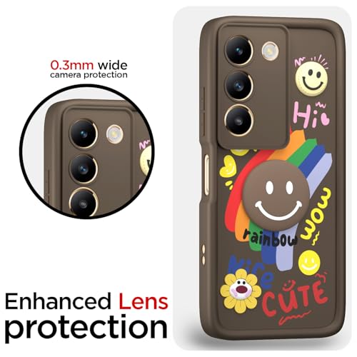 Image of Pikkme Back Cover for Vivo Y200e 5G / Vivo T3 5G | Soft Silicone| Cute Rainbow Smile & 3D Cartoon Flower Design | Shockproof Raised Camera Protection Bumper Case (Brown)
