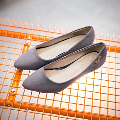MIOKE Women's Pointed Toe Comfort Low Kitten Heel Pumps Suede Slip On Loafer Casual Daily Office Dress Shoes4