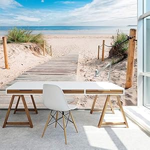 murimage Fotobehang strand zee 3D 366 x 254cm inclusief behanglijm Oostzee duinen pad woonkamer slaapkamer keuken