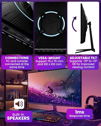 Image of Arozzi Gaming Monitor Nova 27 inch IPS 180Hz - Computer Monitor QHD 1440p - Adaptive Sync, HDR10 & Flicker Free Display - 100% sRGB Color Accuracy - PC & Console Ready - Purple