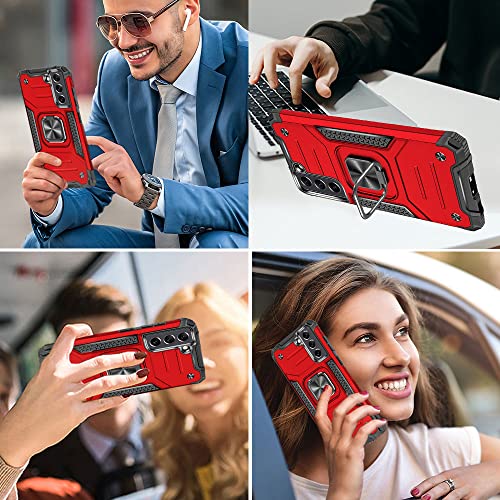 HNHYGETE for Galaxy S21 FE 5G Case with Screen Protector, 360°Military Grade Rotatable Kickstand (Heavy Duty) Shockproof Protective Cases for Samsung Galaxy S21 FE 5G (Red) - image 6
