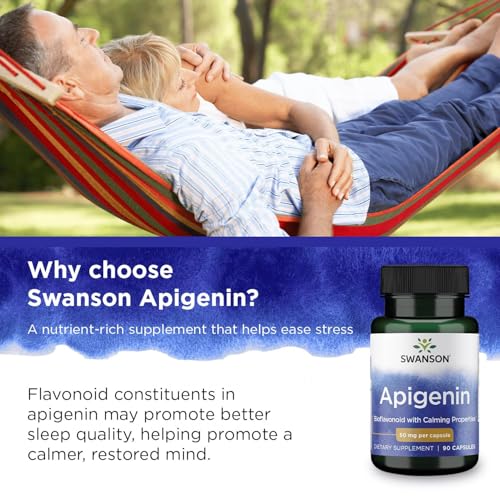 Swanson Apigenin Supplement, 50mg Capsules (90 Count), Helps Promote Sleep, Stress Relief & Overall Men's Health