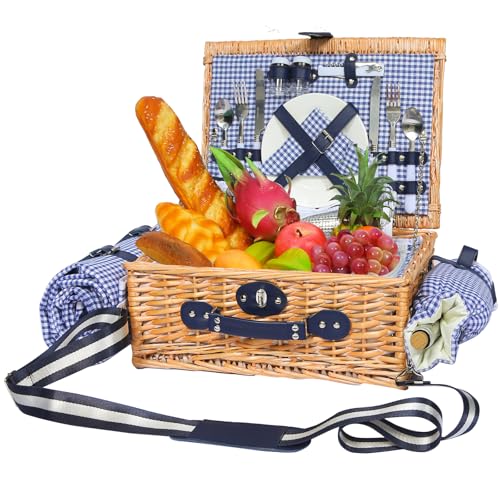 Picnic-Basket-for-2-with-Waterproof-Blanket-and-Wine-Pouch-Insulated-Wicker-Picnic-Basket-Set-Large-Willow-Hamper-for-Outdoor-Beach-Camping-Couples-Wedding-Gift-Blue