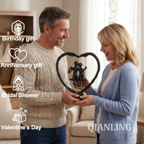 Estatua decorativa de pareja en corazón de resina negra miniatura 6