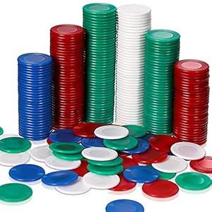 Skylety 400 Pieces Plastic Poker Chips Game Chips 4 Colors Counter Card for Kids Game Playing Learning Math Counting Bingo Game Blank Chips Card for Kids Reward, 0.86 Inch (Red, Blue, Green, White)