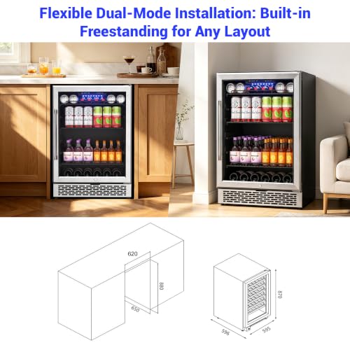 Image of 24 Inch Beverage Refrigerator with Glass Door, 200-Can Drink Cooler Fridge