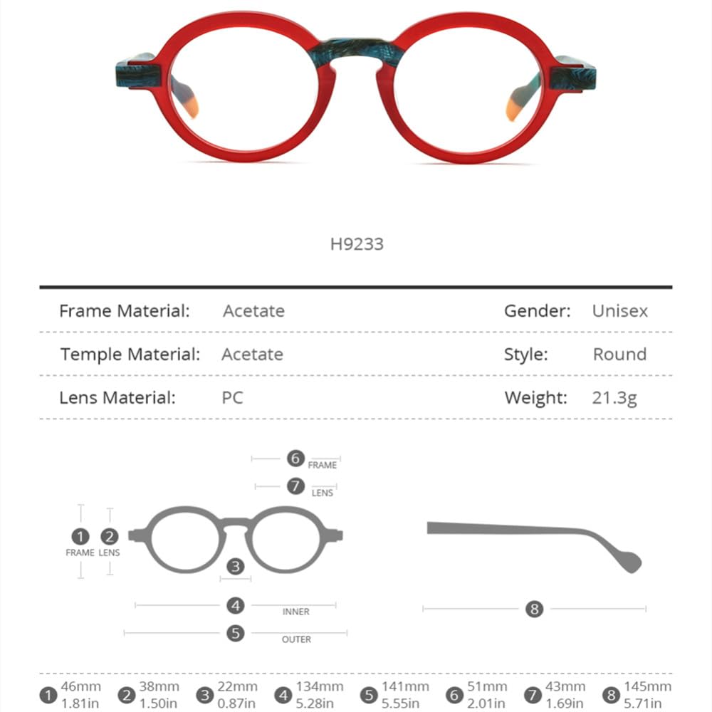 MUTYNE Occhiali da vista in acetato multicolore Montatura da uomo Occhiali da vista rotondi retrò opachi Occhiali da vista da donna