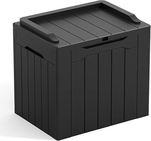 Greesum 31 Gallon Deck Box for Outside, All Weather Outdoor Storage Boxes for Patio Furniture Set, Package Delivery Box,Garden Tools, Black