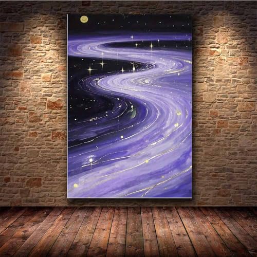 Tableau galaxie violette tourbillon or TERUEA 70x100cm
