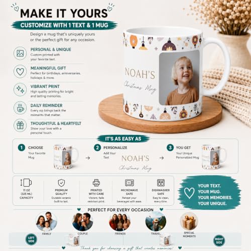 Image of BESSE Personalized Coffee Mug - Custom Photo Mug with Picture, Name & Text, 325ml (11oz) Ceramic Cup - Unique Gift for Mom, Dad, Him, Her - Diwali, Birthday, Return Gift