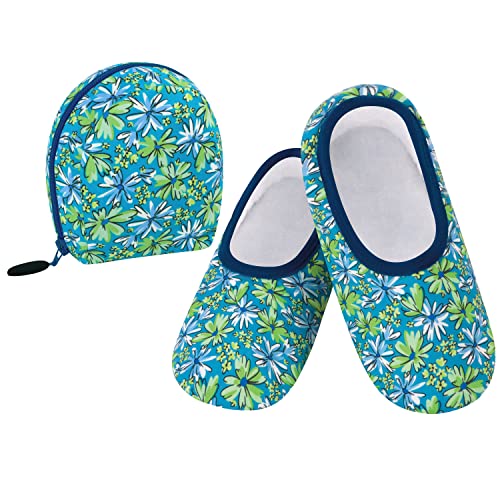 Image of Snoozies Skinnies Packable and Foldable Travel Slippers for Women with Zipper Pouch, Soft Sherpa-Lined Slipper Socks Non-Skid