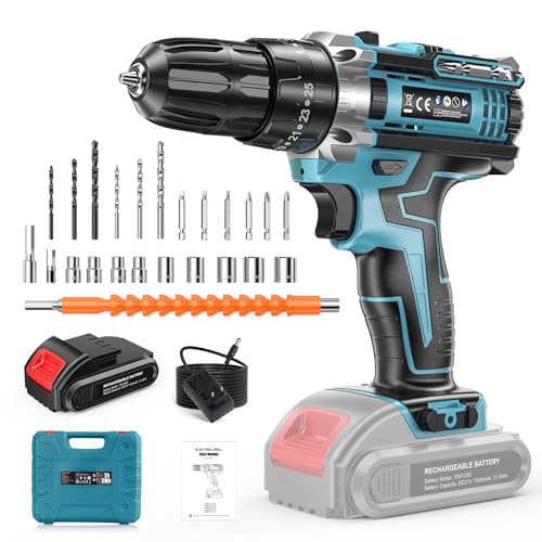 Trapano Avvitatore Batteria 21V con1500mAh, Trapano a Batteria, 30Nm,25+3 impostazioni di...
