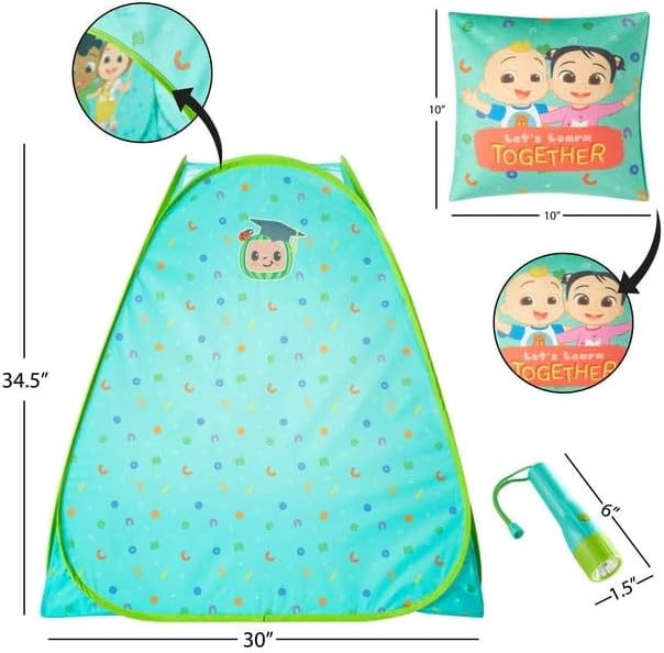 Miniatura 4 de Cocomelon - Juego de pijamas de 3 piezas para niños para interiores y exteriores, UPF 30+, tienda de campaña desplegable con almohada y linterna